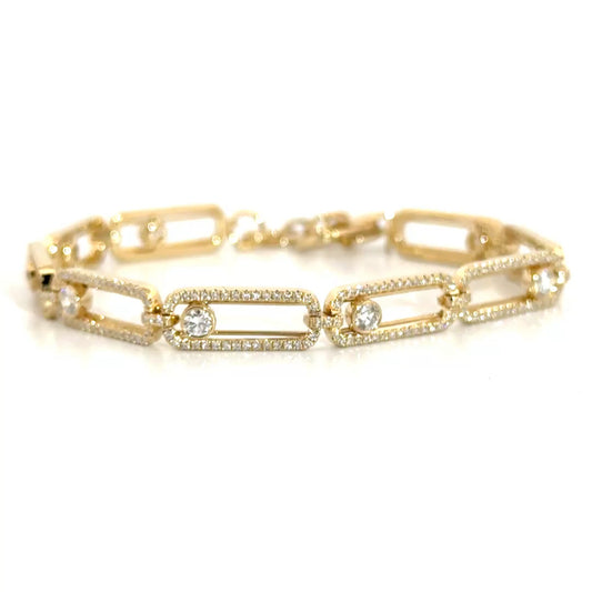 1.56cttw. Natural Diamond Paperclip Bracelet in 14K Yellow Gold