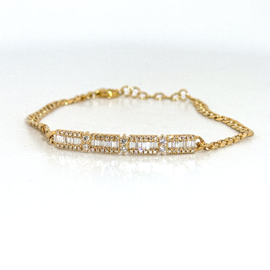 Natural Baguette & Round Diamond Fashion Bracelet in 14K Yellow Gold