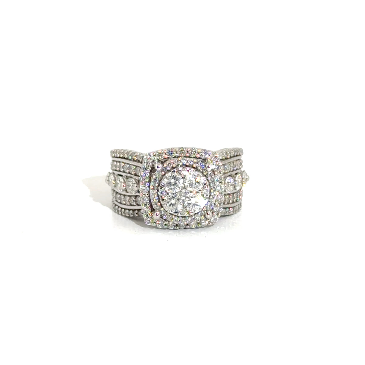 Natural Diamond Double Halo Cluster Set Engagement Ring in 10K White Gold Sz 4.5