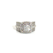 Natural Diamond Double Halo Cluster Set Engagement Ring in 10K White Gold Sz 4.5