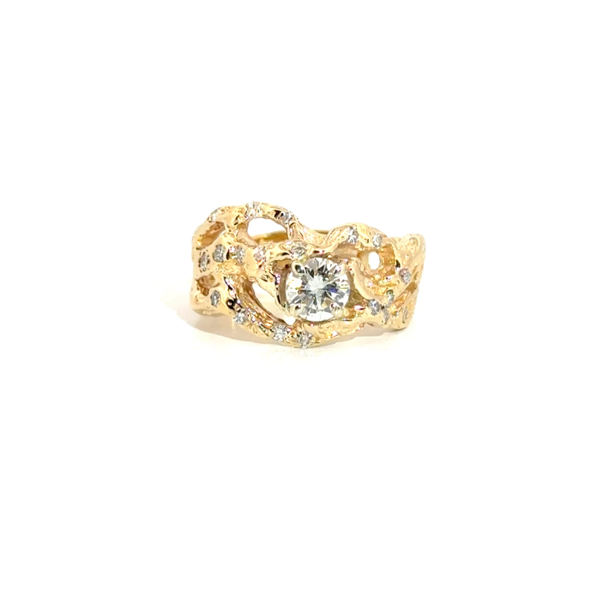 Natural Diamond Custom Fashion Ring in 14K Yellow Gold Approx .50ct Round Center