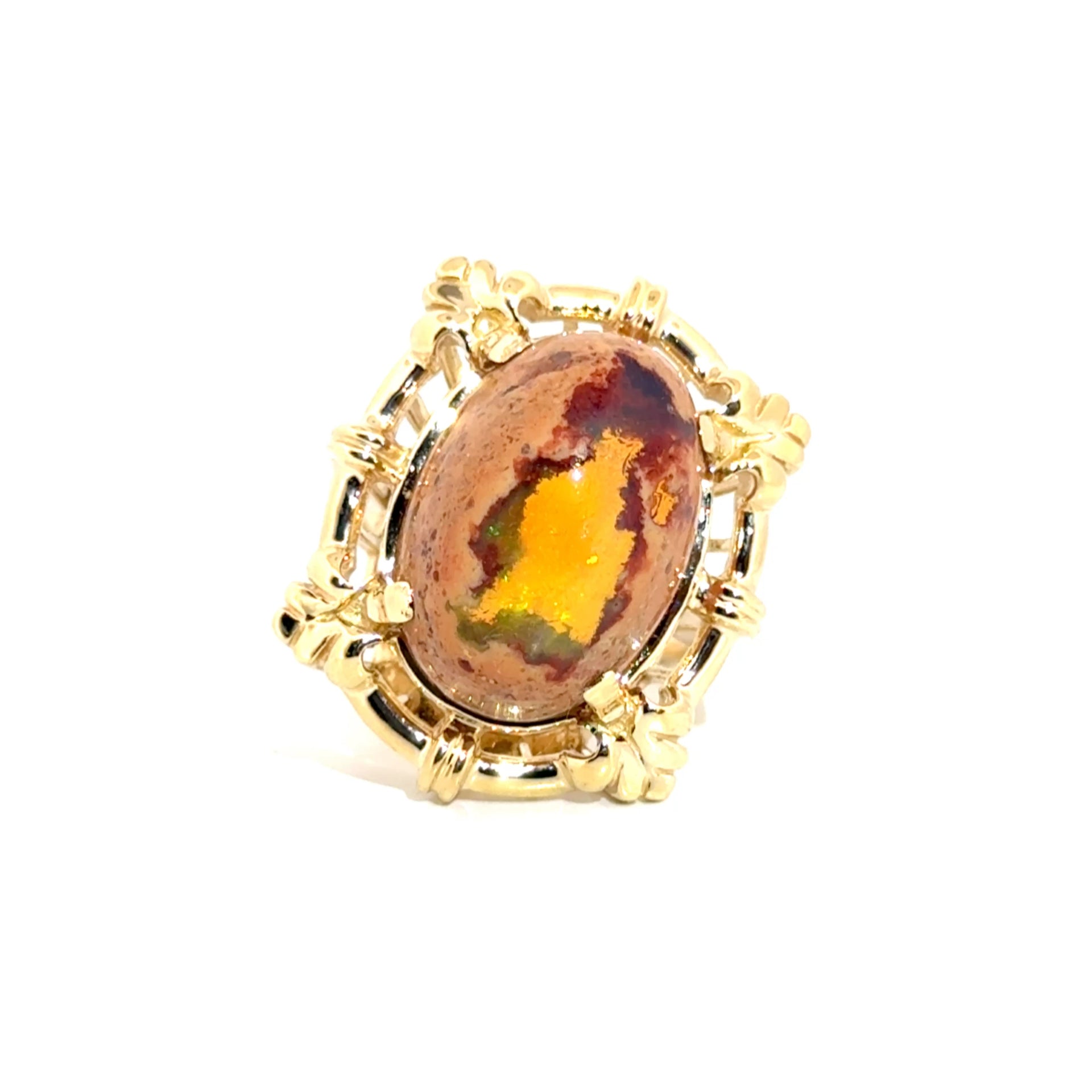 Fire Opal Statement Ring in 14K Yellow Gold