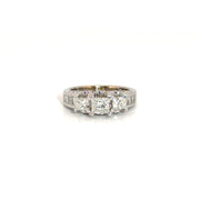 Three Stone Natural Princess Engagement Ring in 14K White Gold Sz 4.5