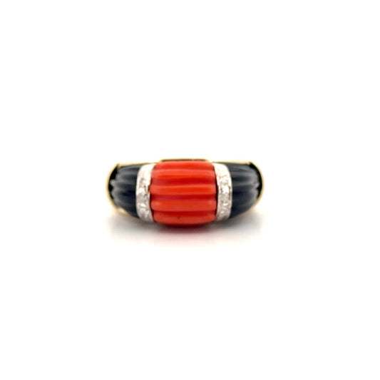 Coral & Onyx Fashion Ring in 14K Yellow Gold