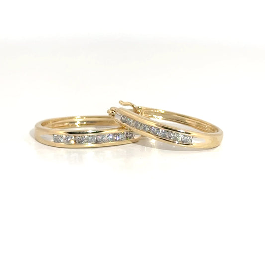 Natural Diamond Hoop Earrings in 14K Yellow Gold