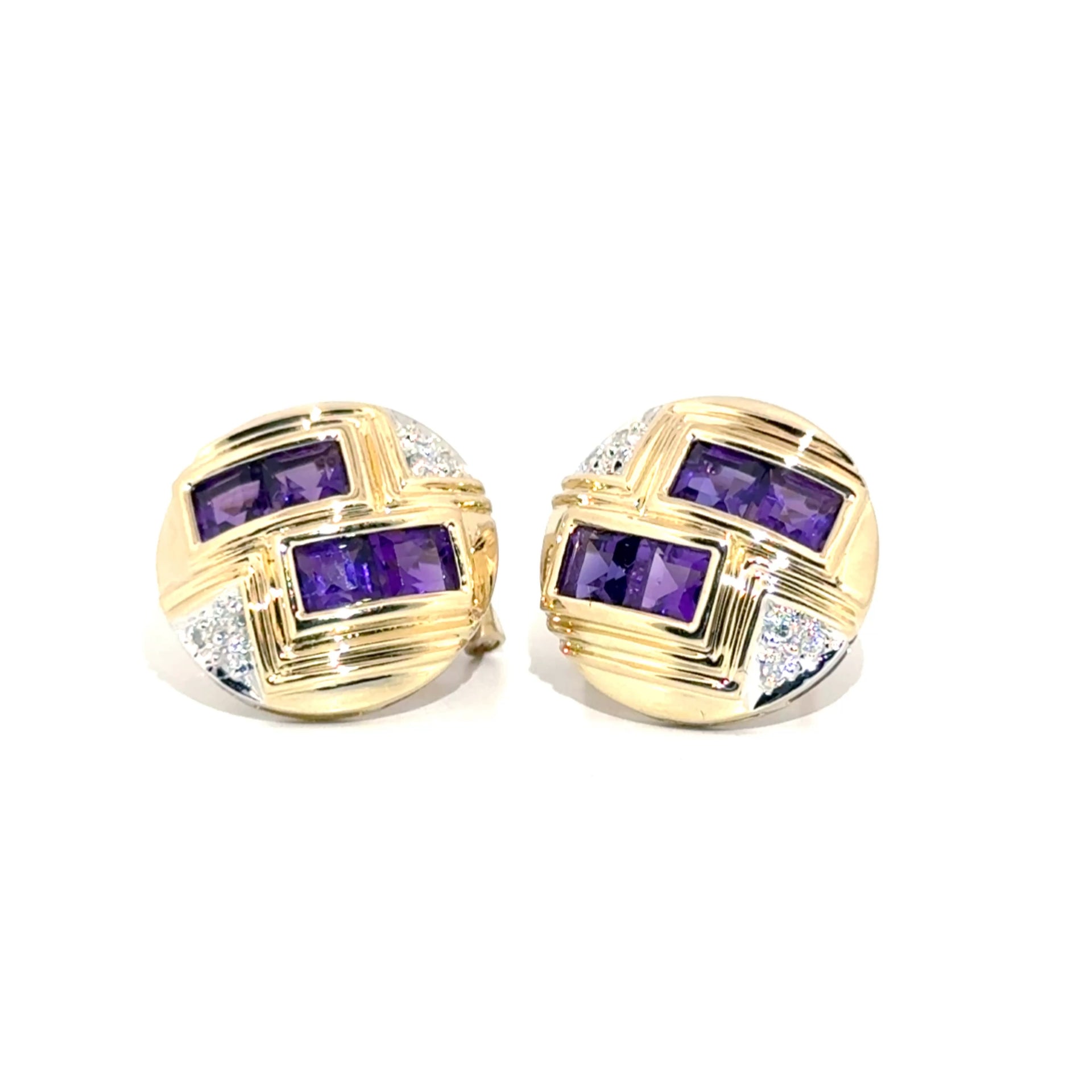 Amethyst & Diamond Earrings in 14K Yellow Gold