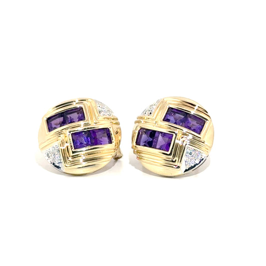 Amethyst & Diamond Earrings in 14K Yellow Gold