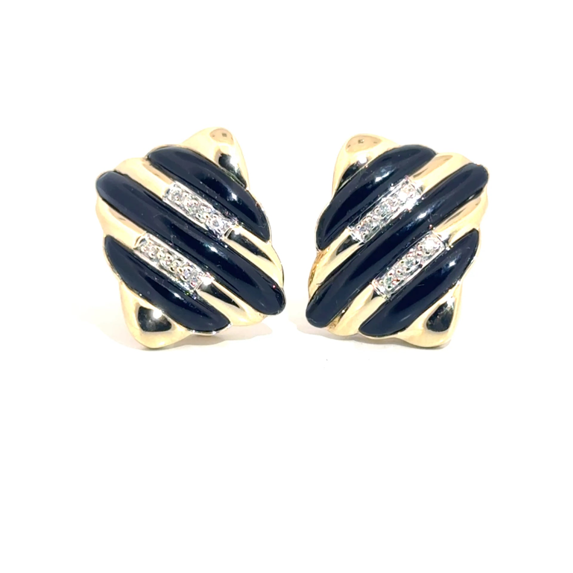 Onyx & Diamond Earrings in 14K Yellow Gold