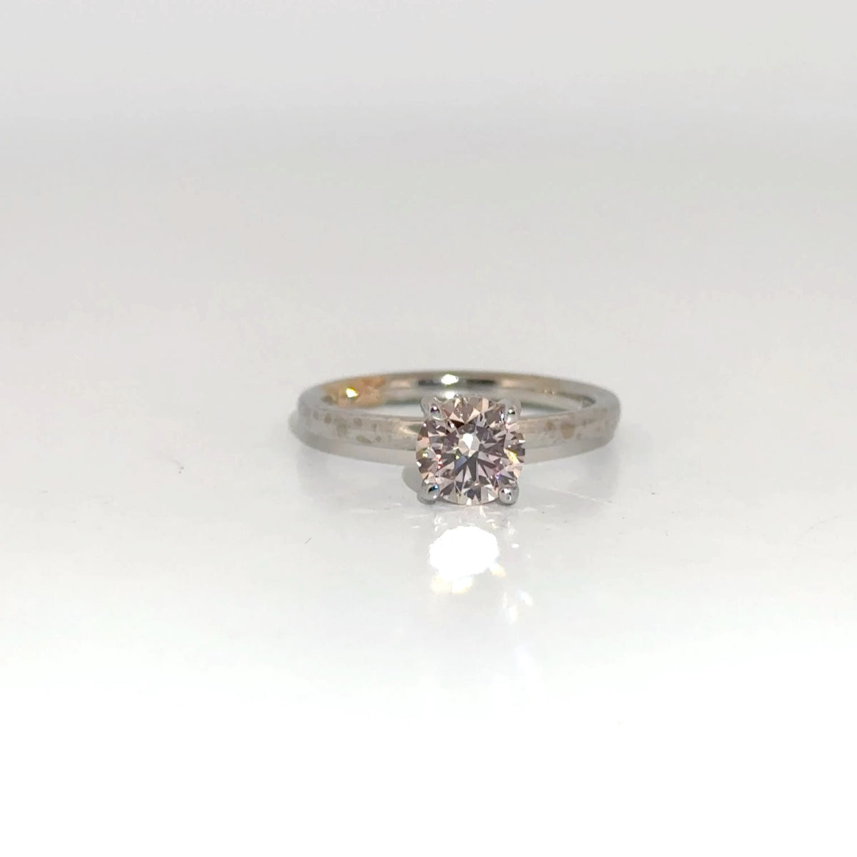 1.01ct. Lab Grown Round SI1 Fancy Light Pink LG635485743 in 14K White Gold Hidden Halo Sz 6.5