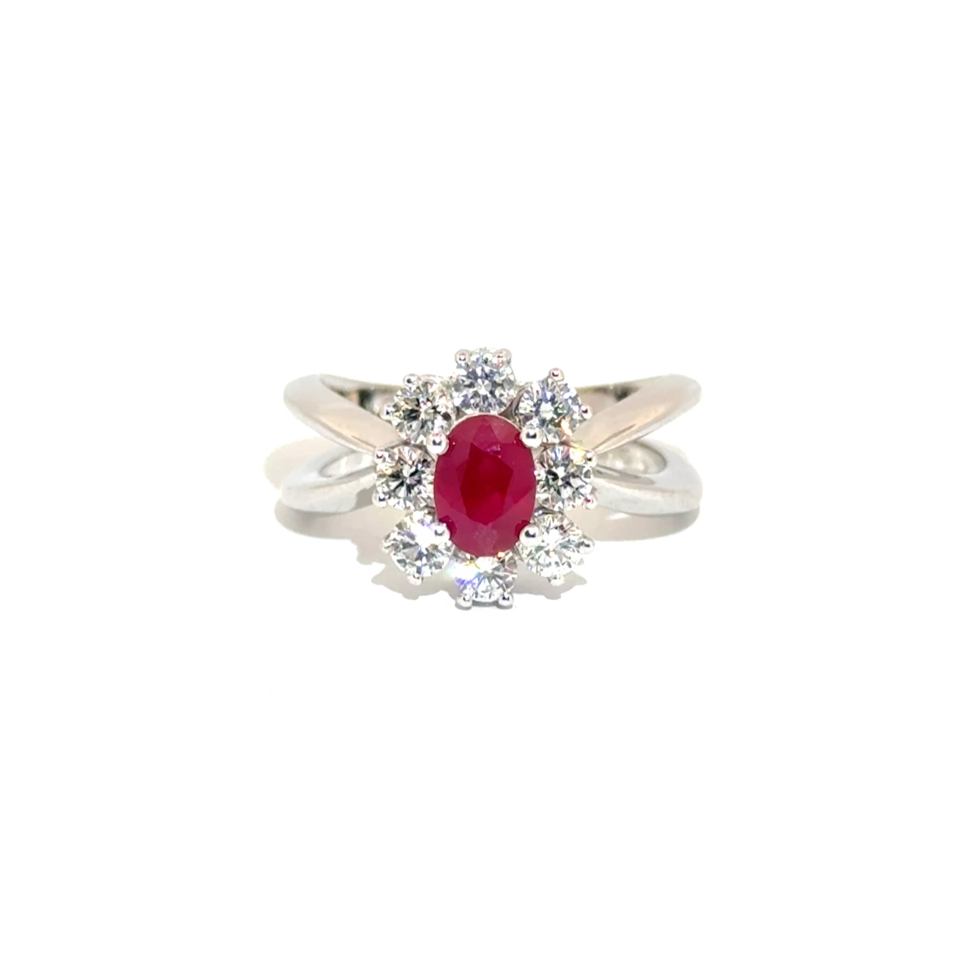 Approx. 1ct Natural Ruby Set in 18K White Gold With Approx. 1cttw Natural Diamond Accents