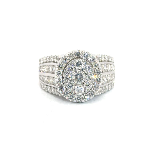 Natural Diamond Cluster Set Ring in 14K White Gold