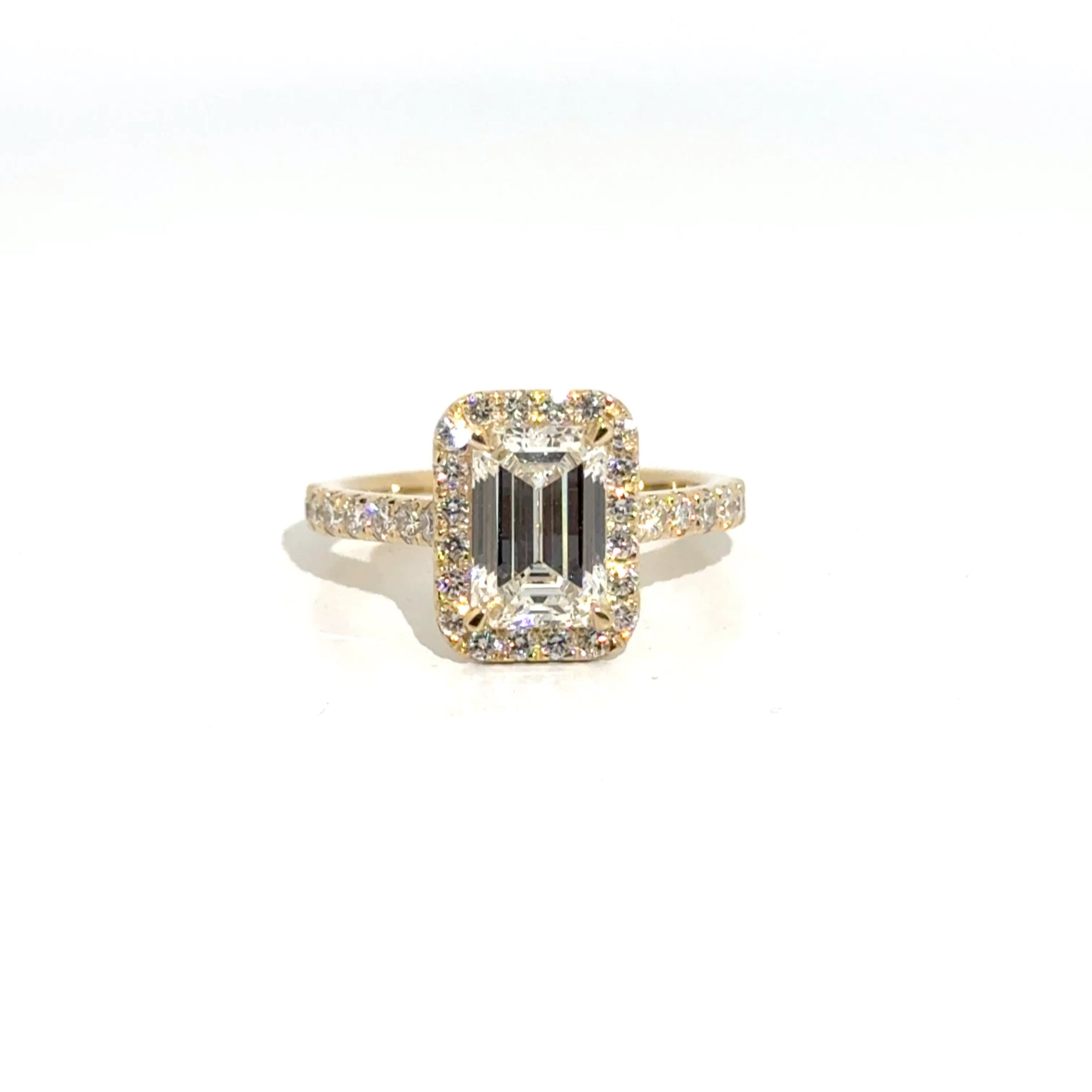 2.01ct. E VS1 Lab Grown Emerald Cut in 14K Yellow Gold Cathedral