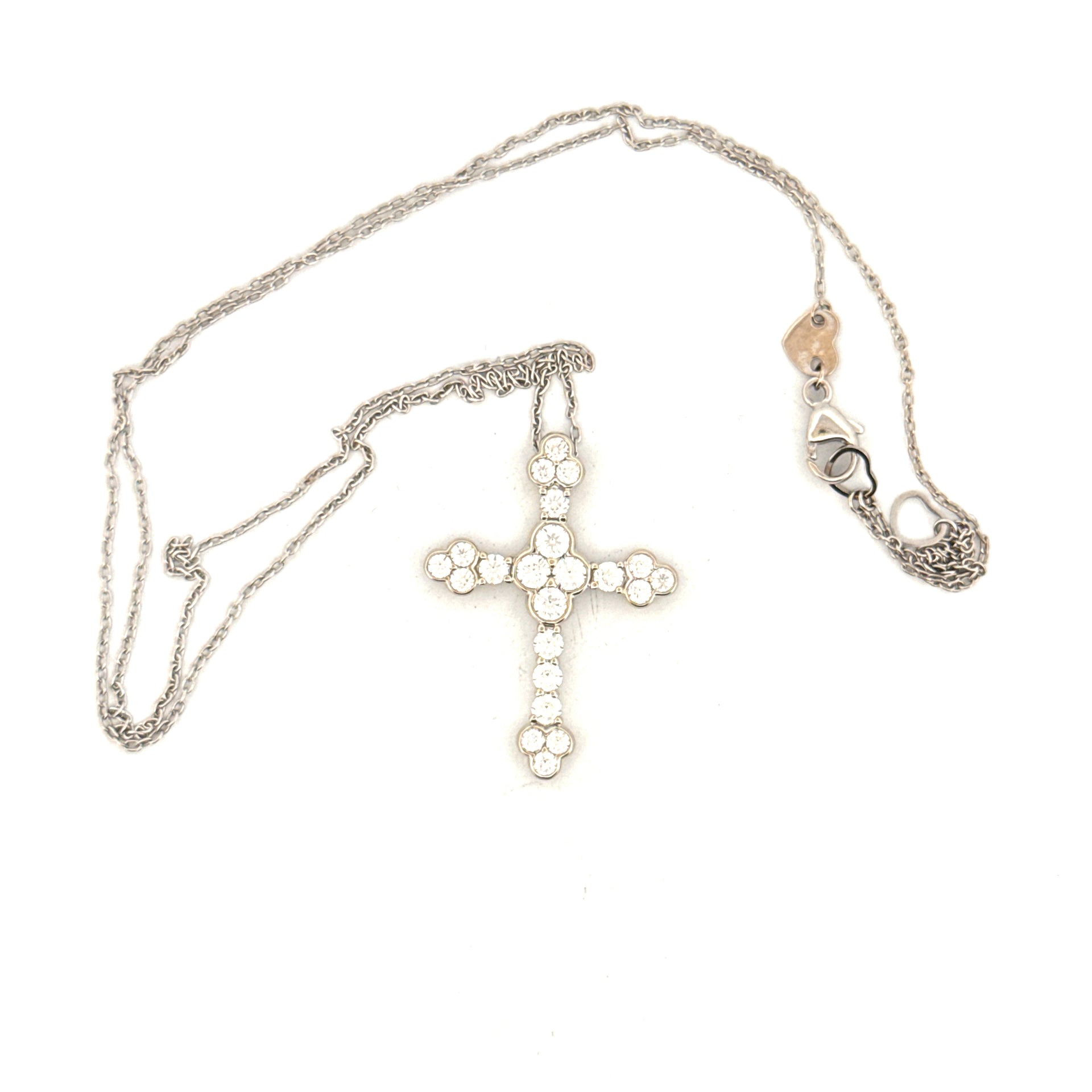 Natural Diamond Cross Pendant in 14K White Gold on 14K White Gold Chain