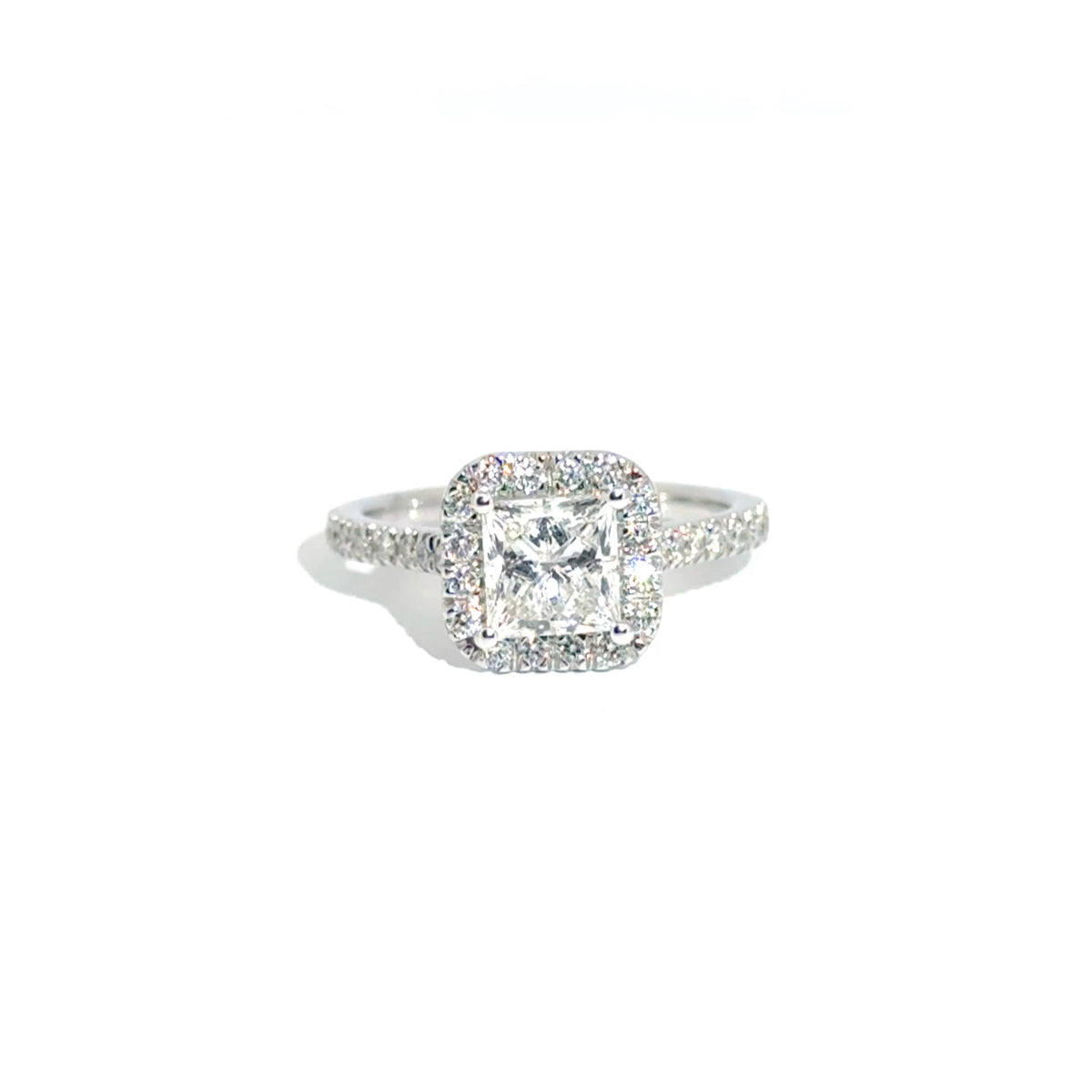 1.37ct. F VS1 Lab Princess in Halo 14WG Sz 7