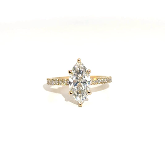 2.09ct. E VS1 Lab Grown Marquise Diamond Engagement Ring in Diamond Cathedral 14K Yellow Gold Mounting