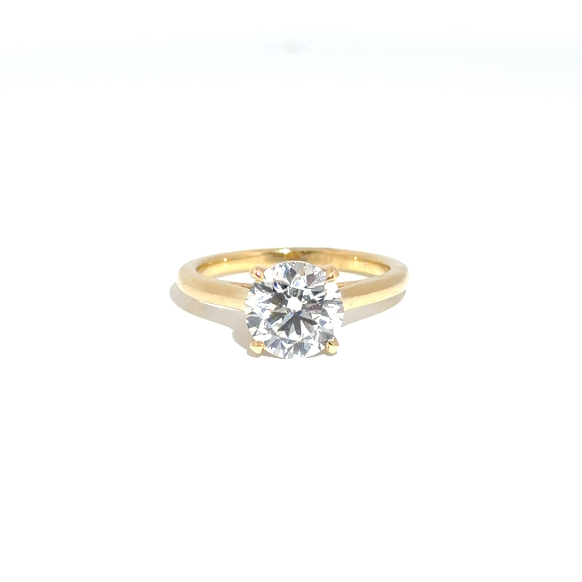 2.19ct. F VS1 Round Set in 14K Yellow Gold Cathedral Mounting