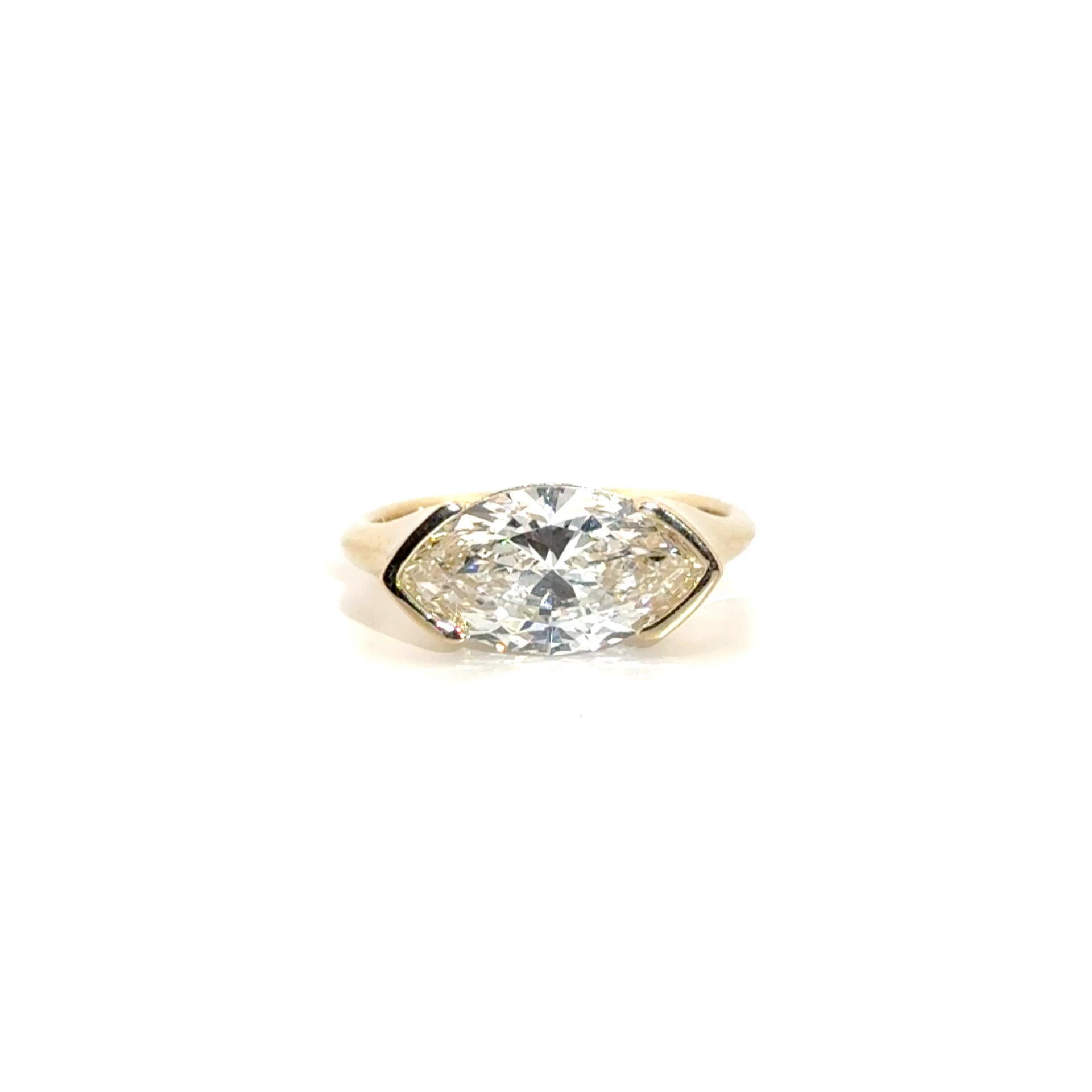 3.02ct. E VS1 Lab Grown Marquise East to West Set in 14K Yellow Gold Half Bezel Mounting