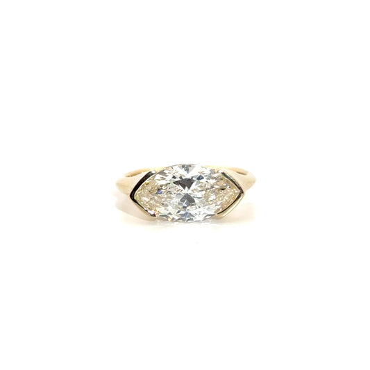 3.02ct. E VS1 Lab Grown Marquise East to West Set in 14K Yellow Gold Half Bezel Mounting
