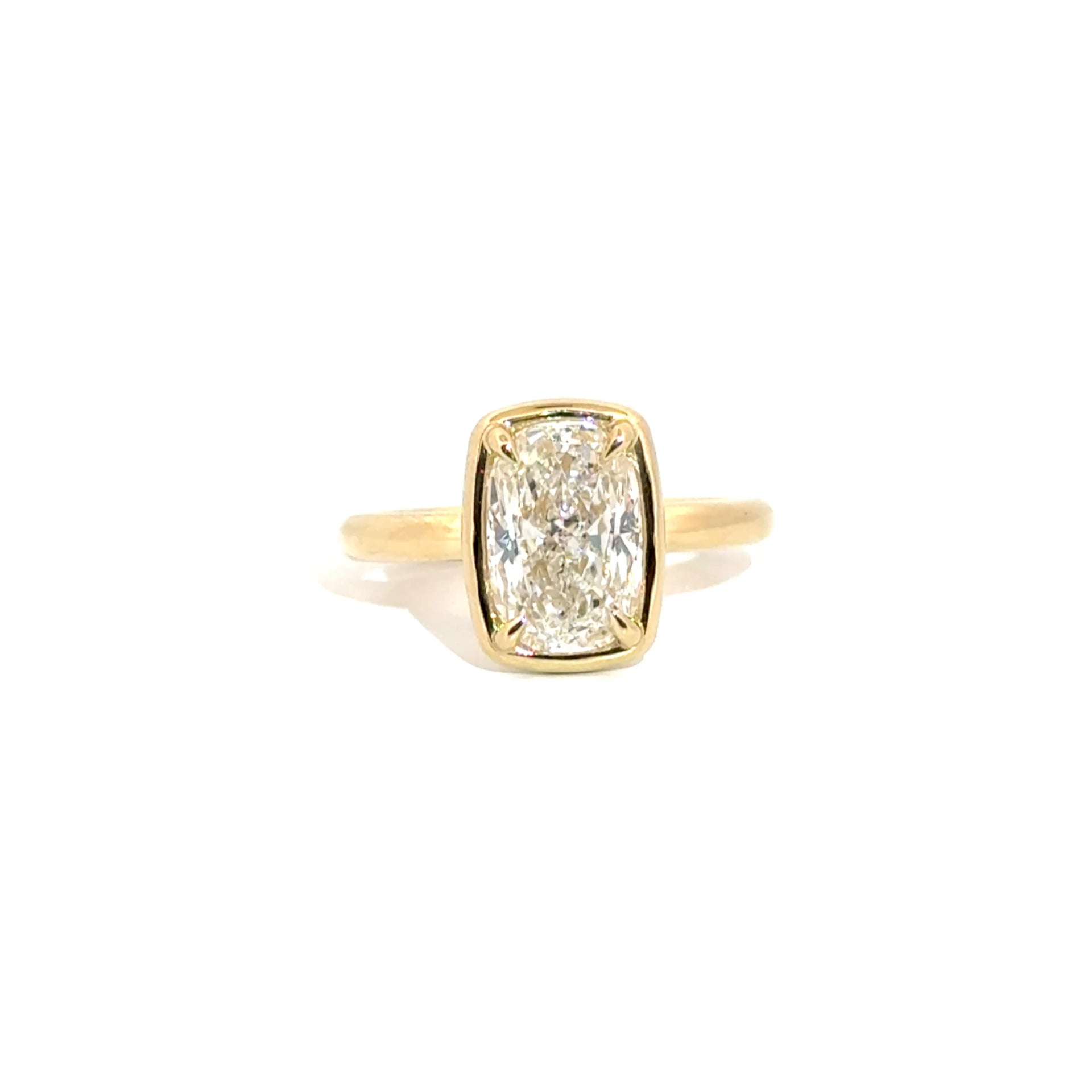 3.03ct. E VS1 Lab Grown Elongated Cushion Set in 14K Yellow Gold Cloud Bezel