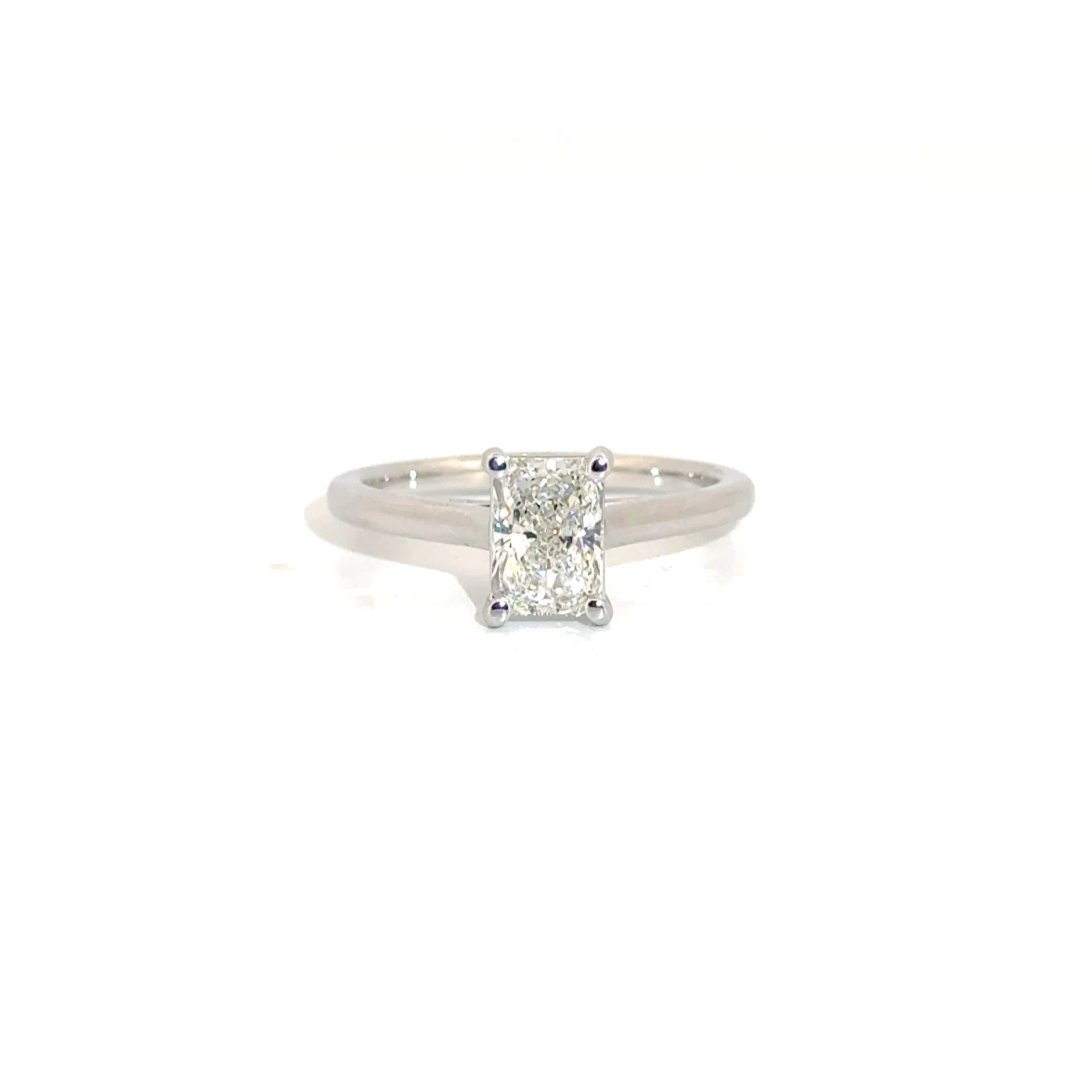 1.03ct. E VS1 Lab Grown Elongated Radiant mounted in 14K White Gold Cathedral