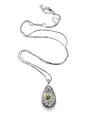Custom Teardrop Pendant Pave Set in 14K White Gold with Vintage Round Accent Stones Also Set