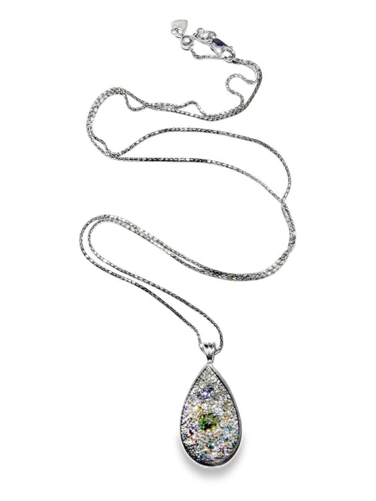Custom Teardrop Pendant Pave Set in 14K White Gold with Vintage Round Accent Stones Also Set