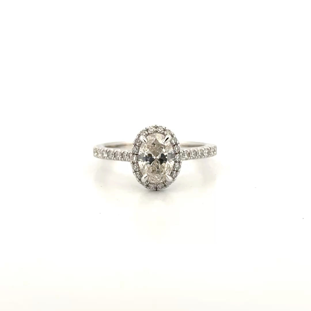 1.02ct. Natural Oval Diamond in 14K White Gold Halo Mounting