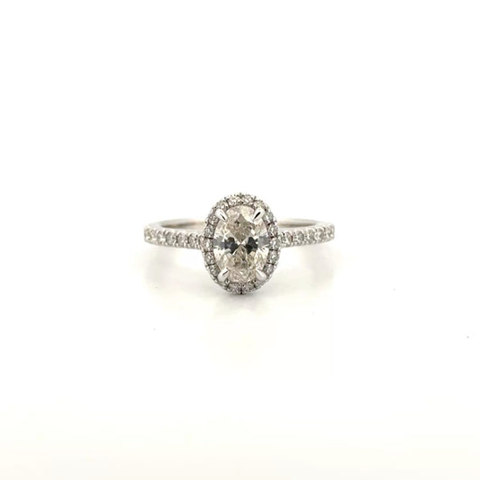 1.02ct. Natural Oval Diamond in 14K White Gold Halo Mounting