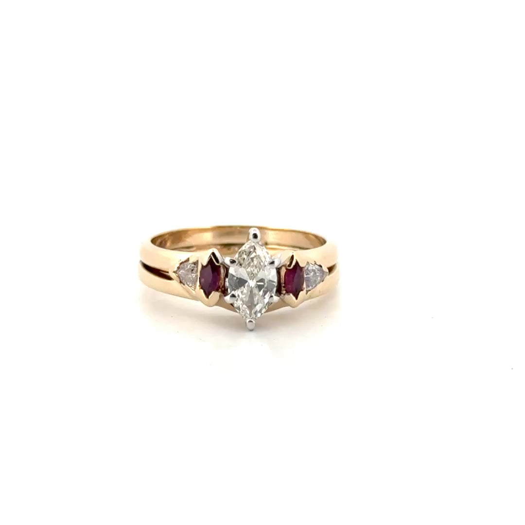 Natural Diamond Marquise with Ruby Accents in 14K Yellow Gold