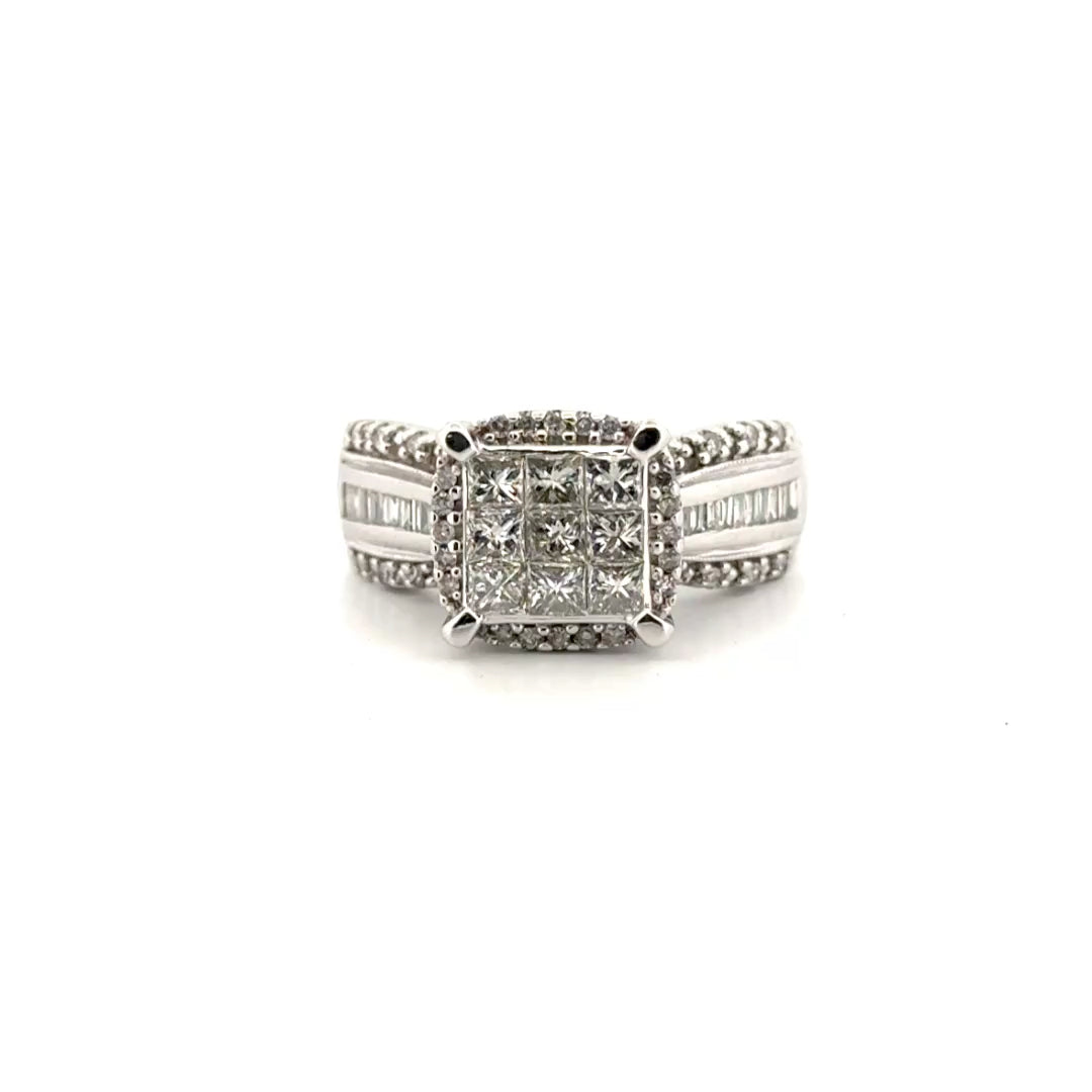 Natural Diamond Cluster Engagement Ring in 10K White Gold Sz 7