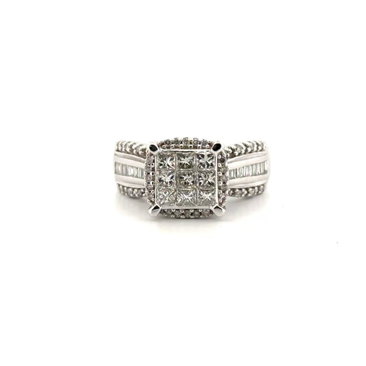 Natural Diamond Cluster Engagement Ring in 10K White Gold