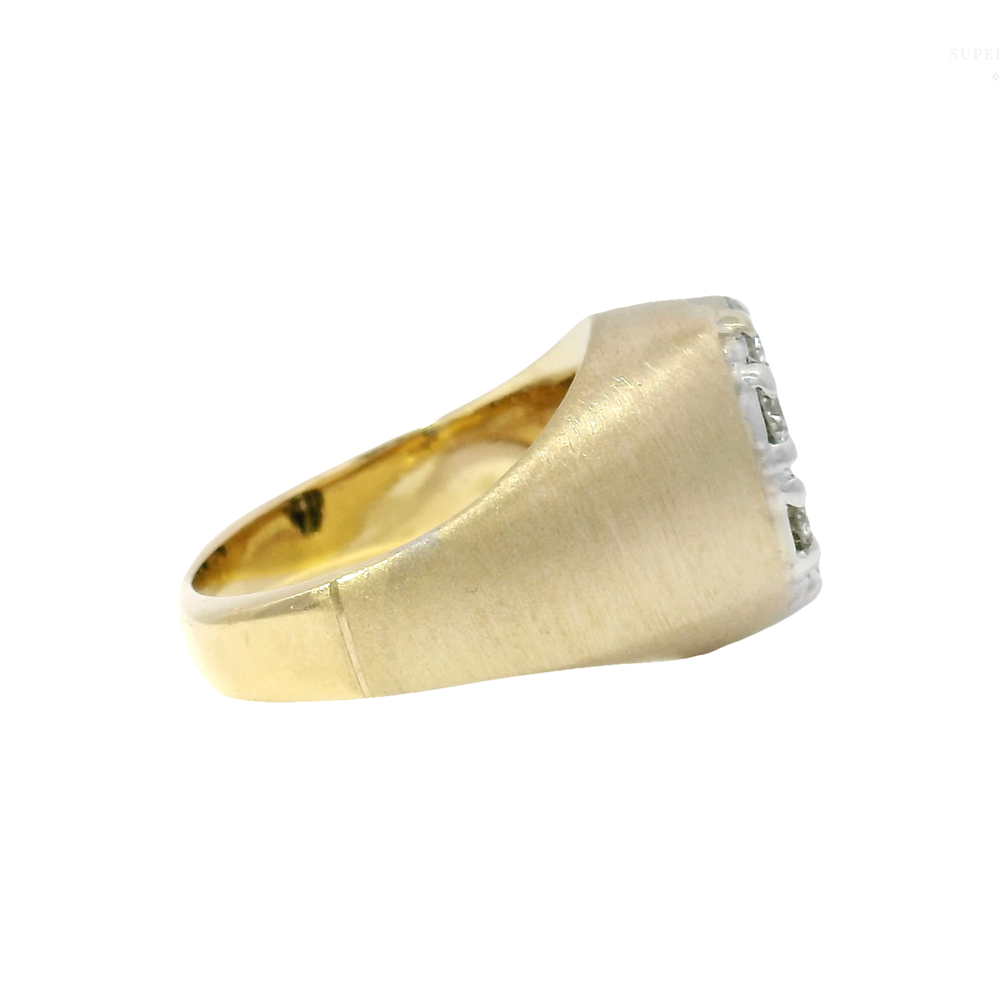 1cttw. Natural Diamond Men's Ring in 14K Yellow Gold Brushed & Polished Finish on Euro Shank