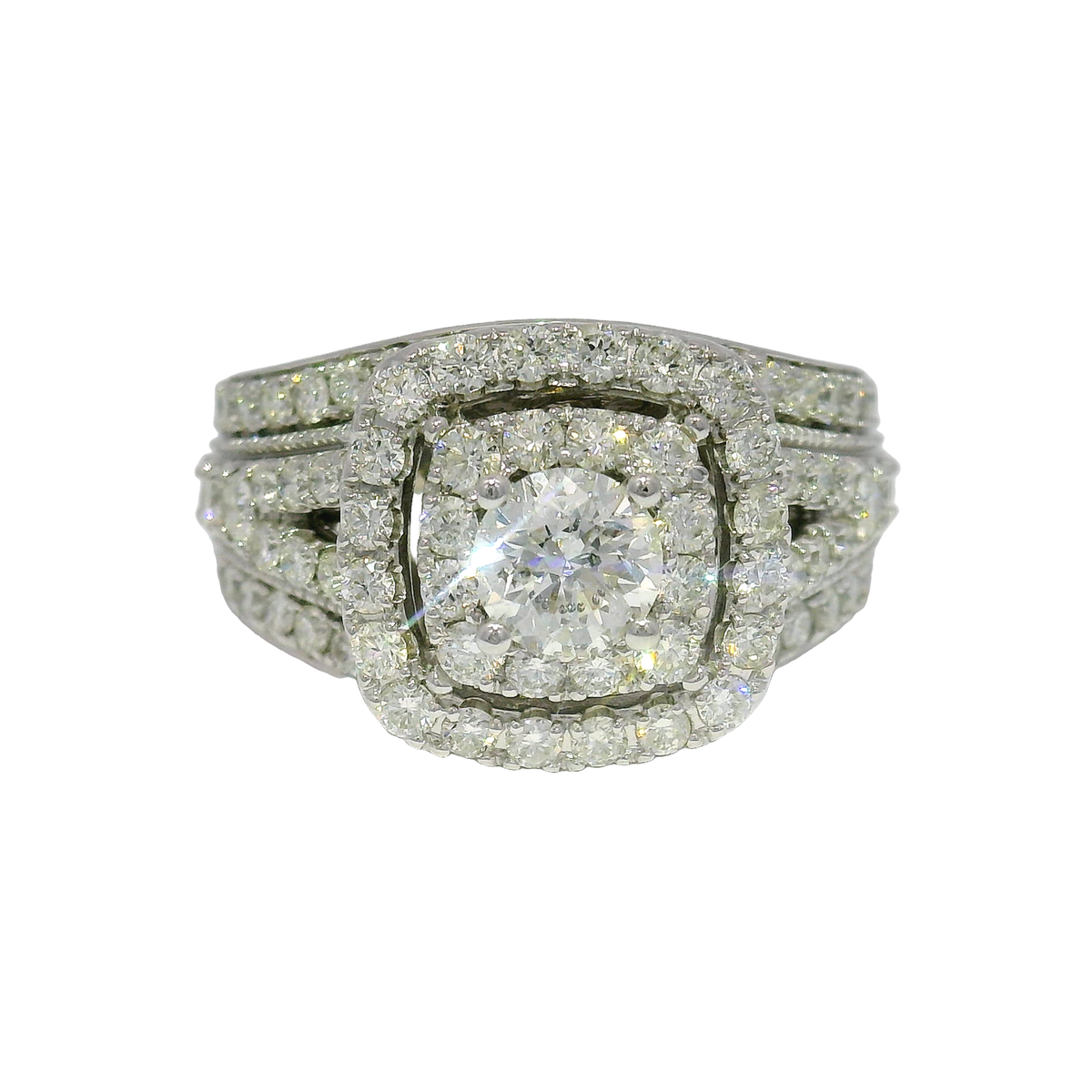 Natural Diamond  Double Halo Enagement Ring in 14K White Gold Sz 6