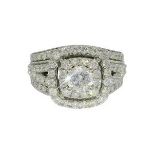 Natural Diamond  Double Halo Enagement Ring in 14K White Gold Sz 6