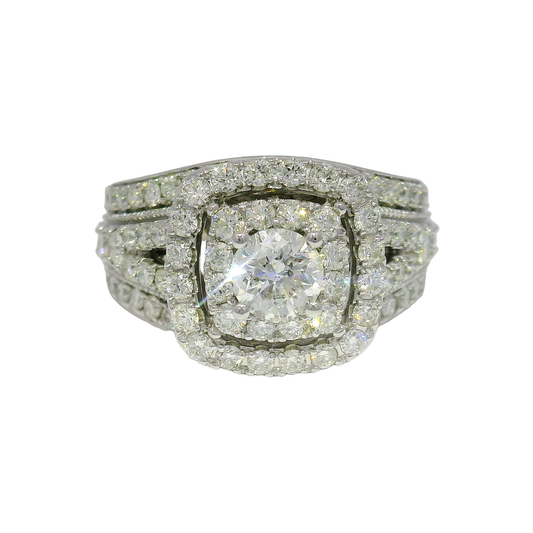 Natural Diamond  Double Halo Enagement Ring in 14K White Gold Sz 6