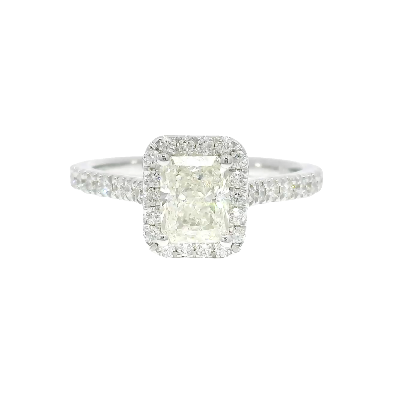 1.01ct. H SI1 Natural Elongated Radiant Set in 14K White Gold Diamond Halo Mounting (1.4cttw.)