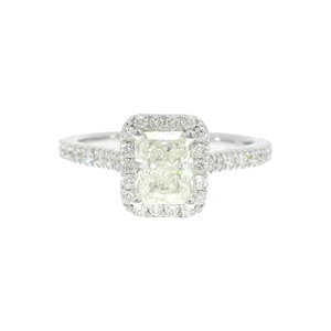 1.01ct. H SI1 Natural Elongated Radiant Set in 14K White Gold Diamond Halo Mounting (1.4cttw.)