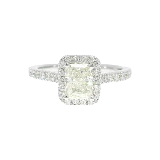 1.01ct. H SI1 Natural Elongated Radiant Set in 14K White Gold Diamond Halo Mounting (1.4cttw.)