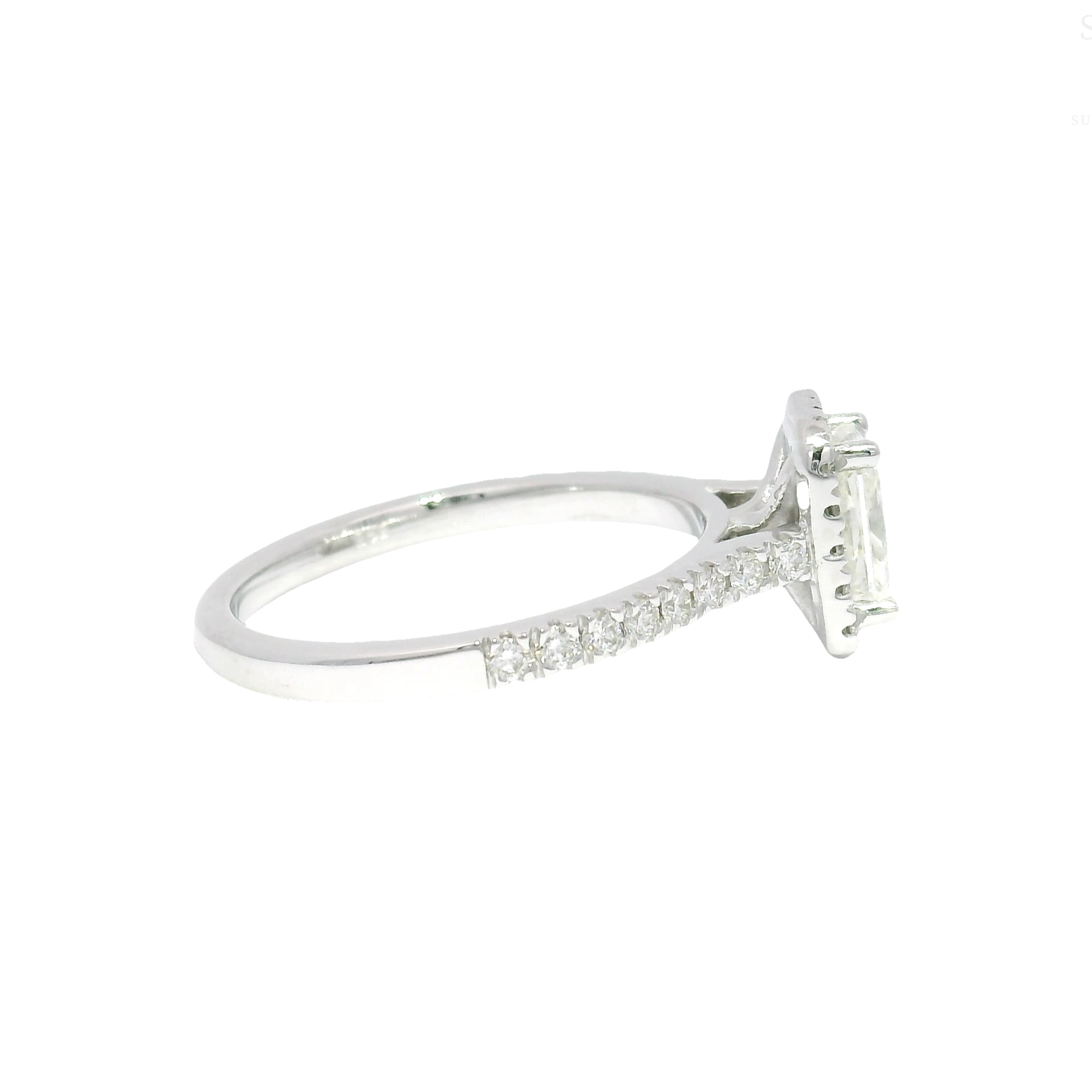 1.01ct. H SI1 Natural Elongated Radiant Set in 14K White Gold Diamond Halo Mounting (1.4cttw.)