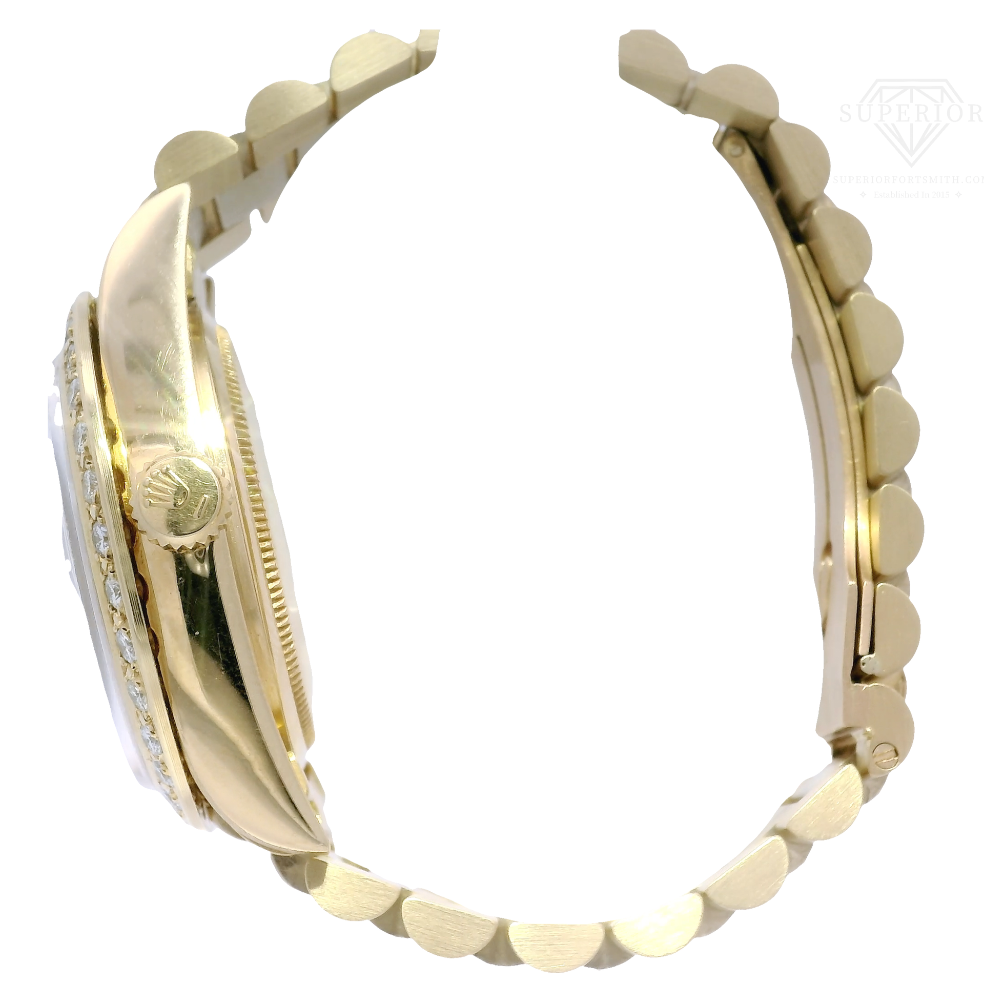 36mm Rolex President in Solid 18K Yellow Gold Featuring Large Diamond Bezel & Diamond Center Links