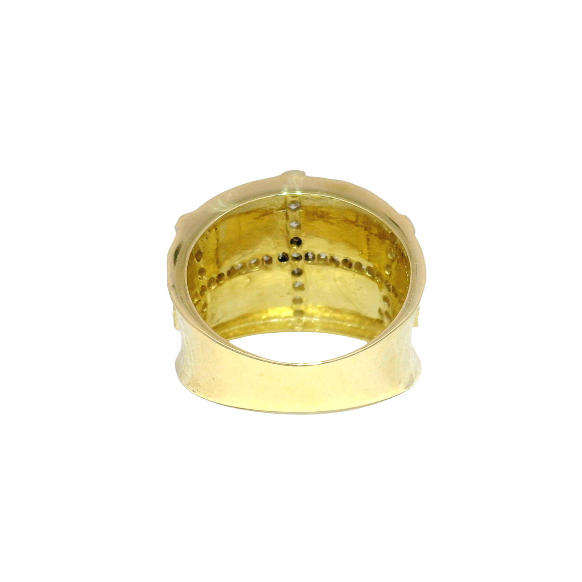 Textured 14K Yellow Gold Geometric Statement Ring Feautring Natural Diamonds Sz 8