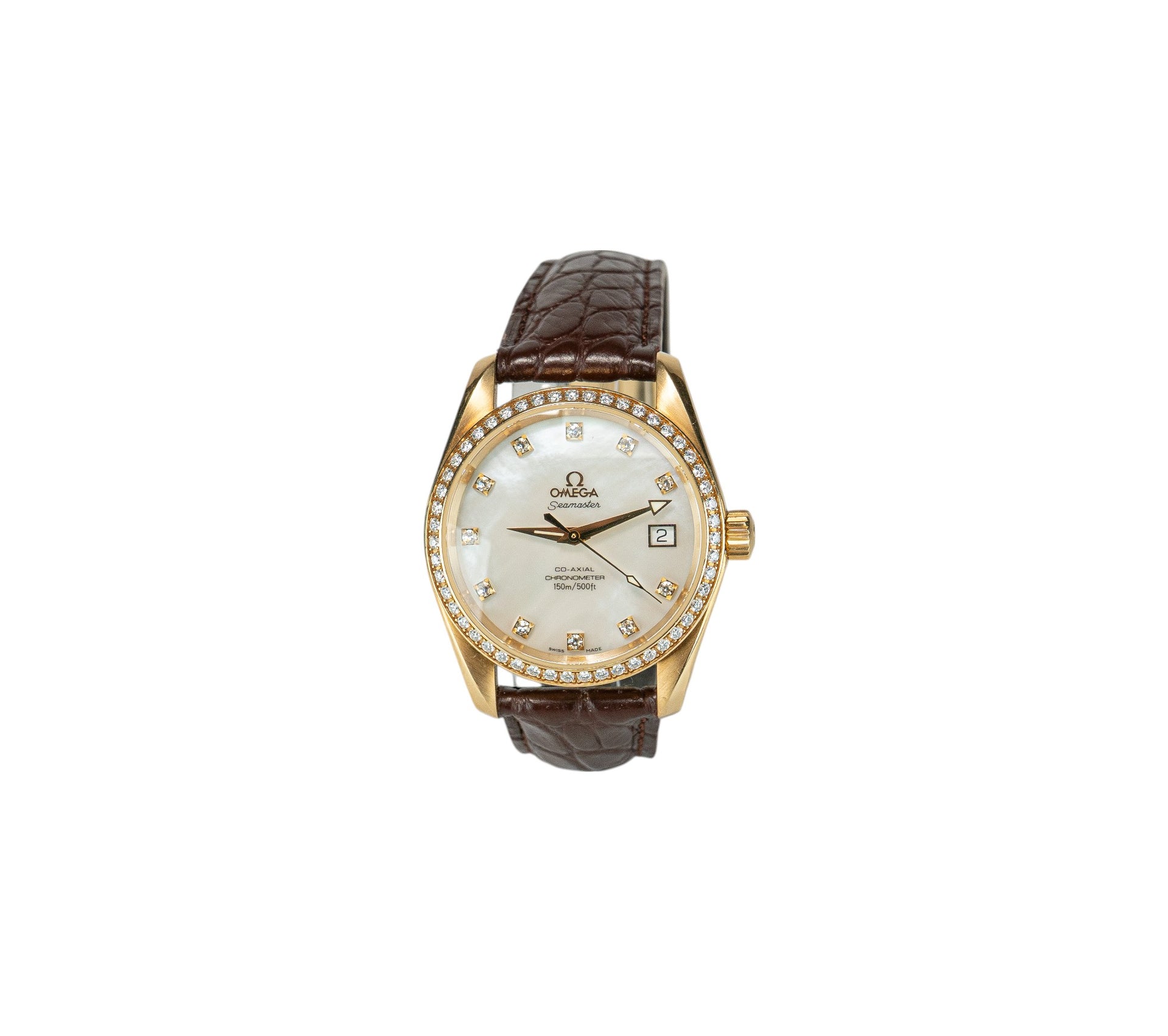 36mm Omega Seamaster MoP Dial 18K Yellow Gold on Leather Strap