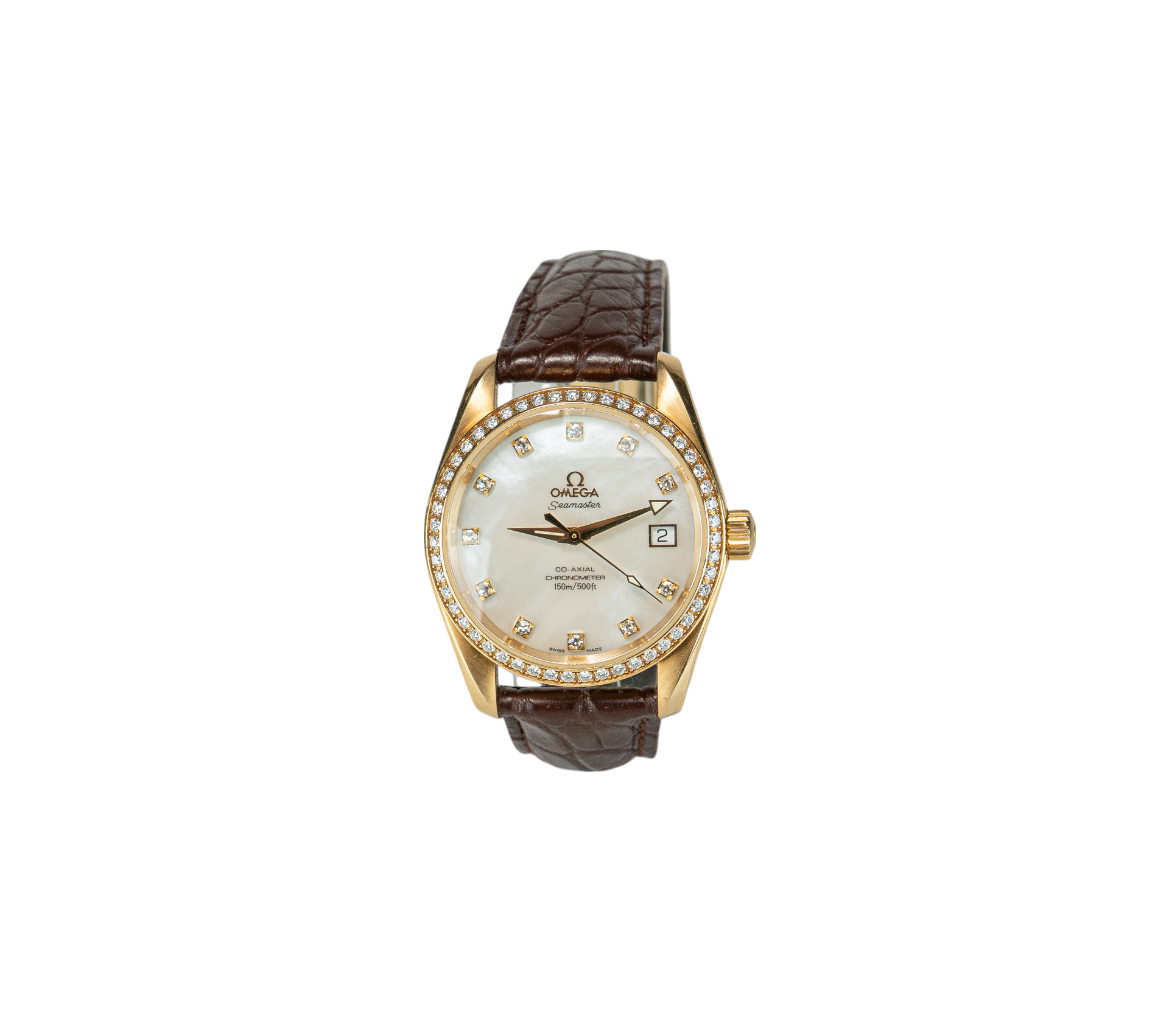 36mm Omega Seamaster MoP Dial 18K Yellow Gold on Leather Strap