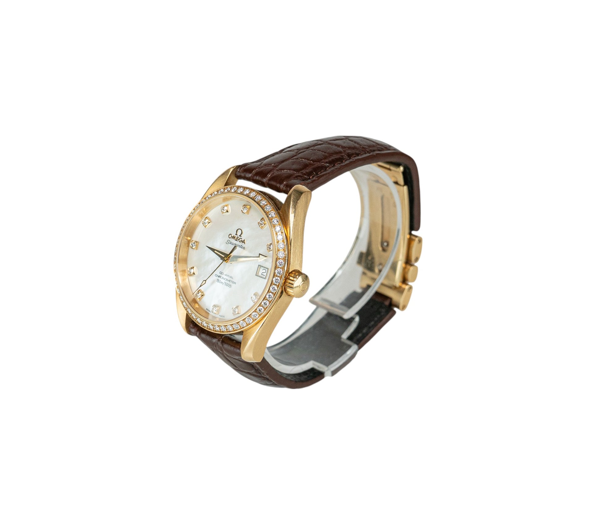 36mm Omega Seamaster MoP Dial 18K Yellow Gold on Leather Strap
