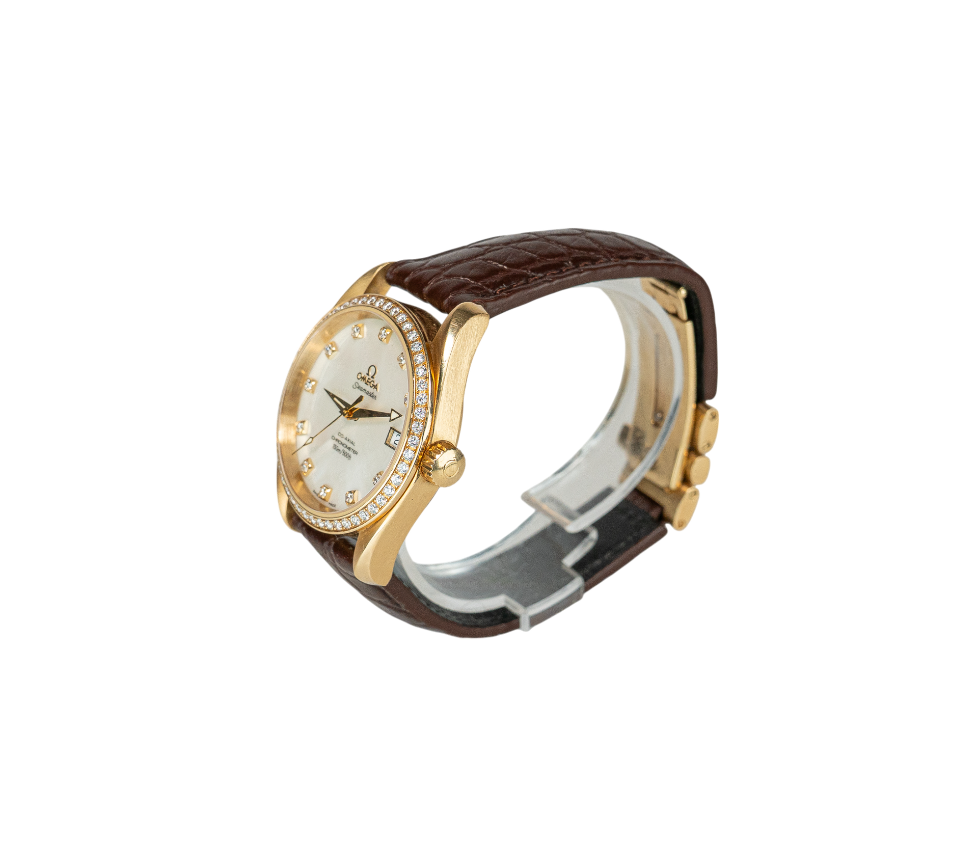 36mm Omega Seamaster MoP Dial 18K Yellow Gold on Leather Strap