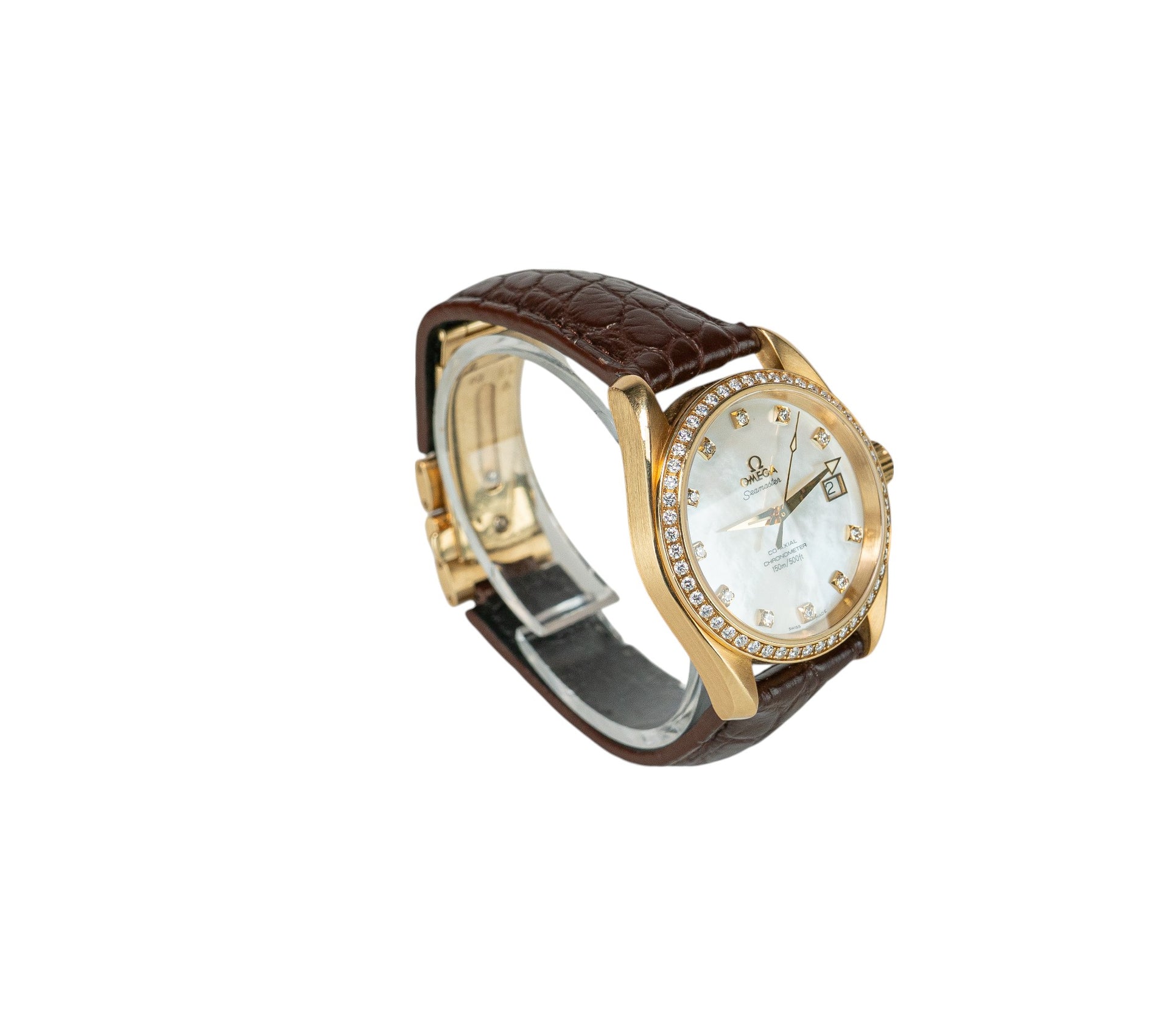 36mm Omega Seamaster MoP Dial 18K Yellow Gold on Leather Strap