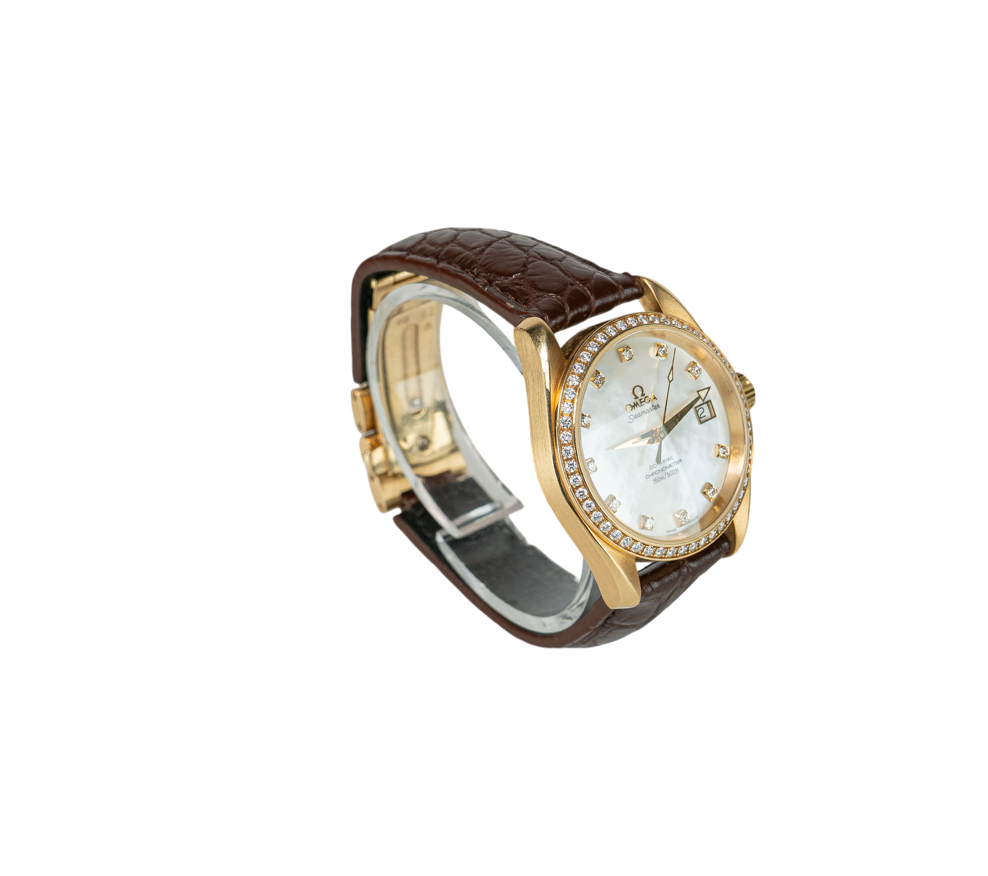 36mm Omega Seamaster MoP Dial 18K Yellow Gold on Leather Strap