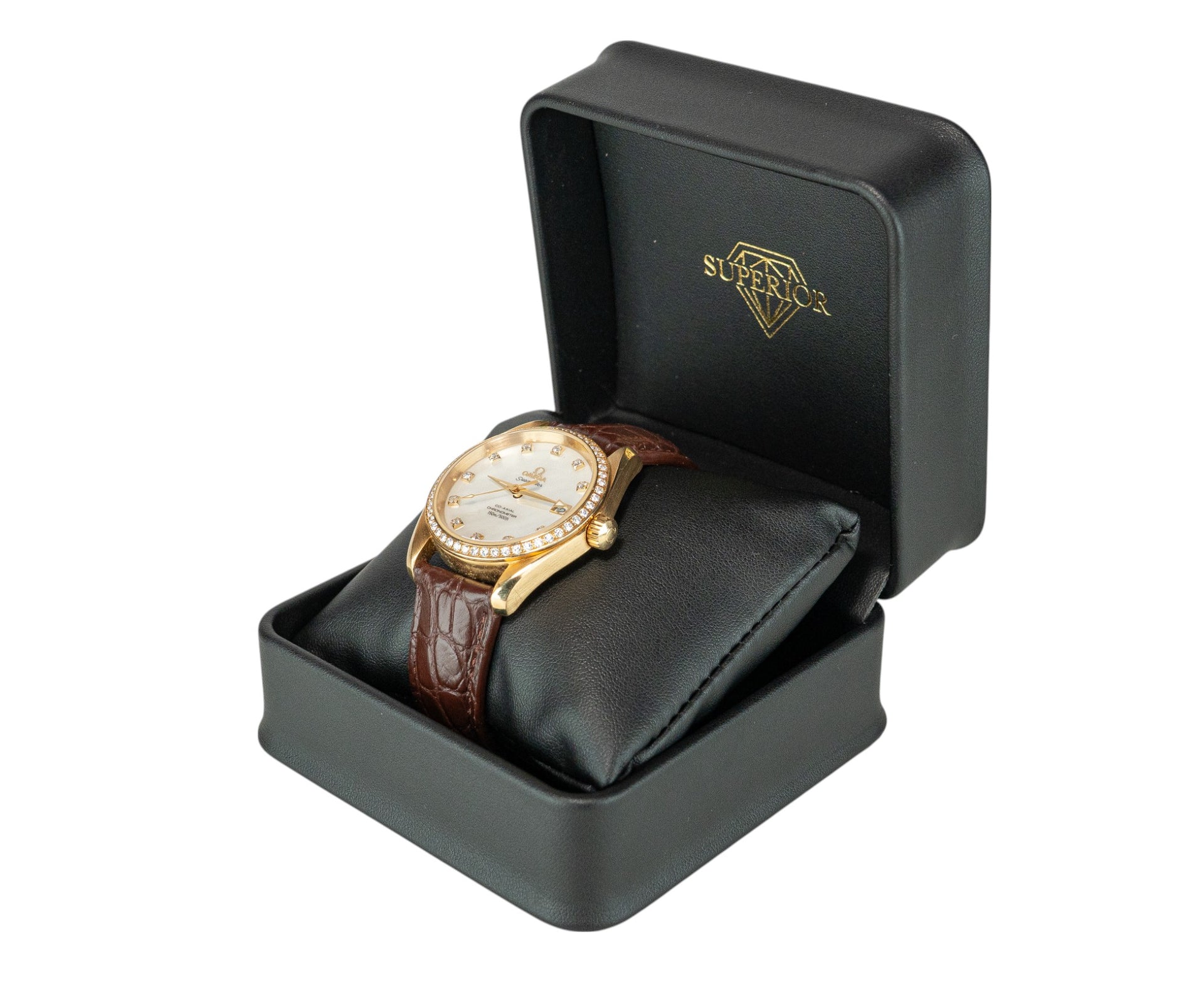 36mm Omega Seamaster MoP Dial 18K Yellow Gold on Leather Strap