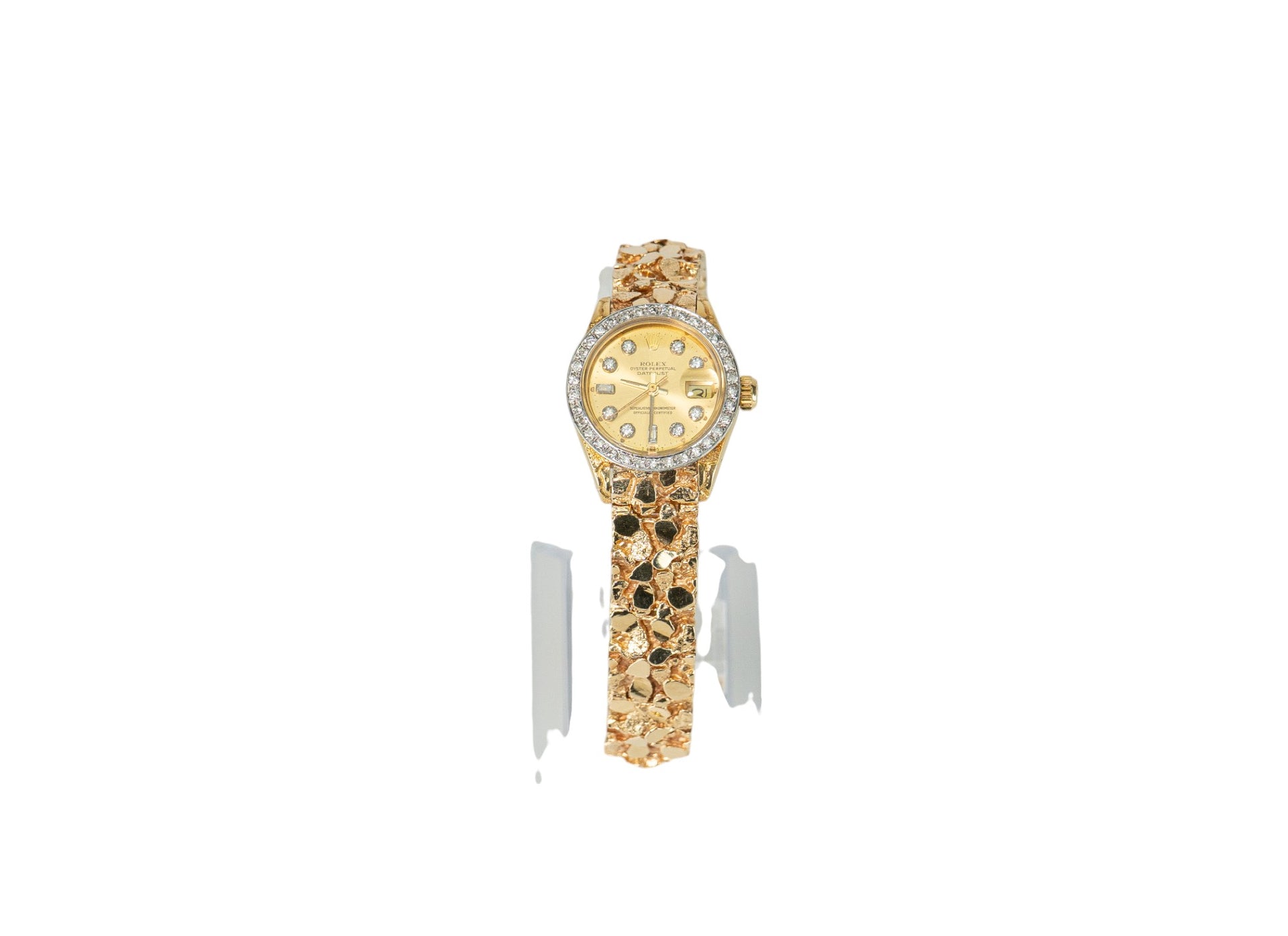 Ladies Rolex Datejust Diamond Dial Diamond Bezel on Gold Nugget Bracelet Model: 6917