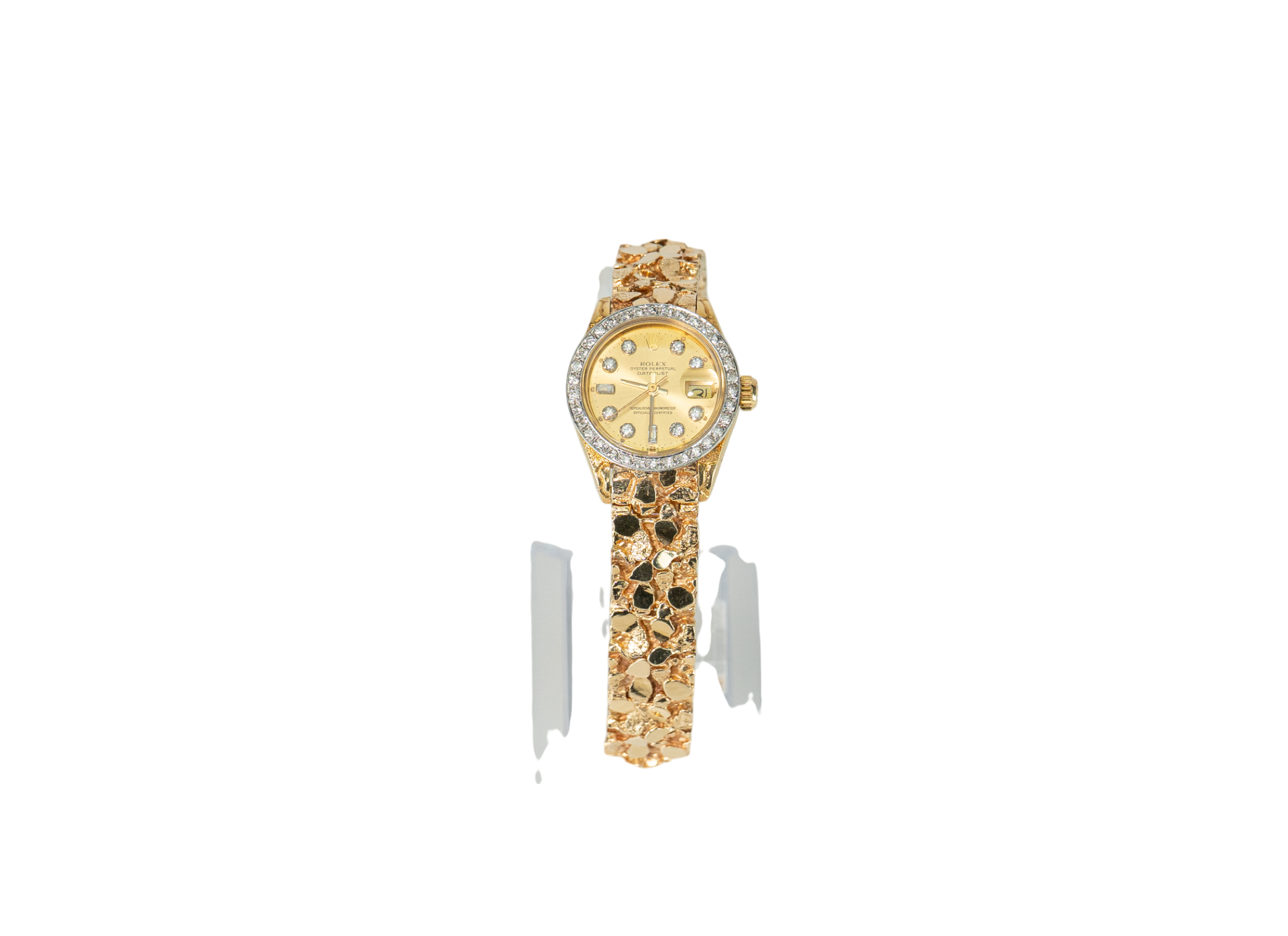 Ladies Rolex Datejust Diamond Dial Diamond Bezel on Gold Nugget Bracelet Model: 6917